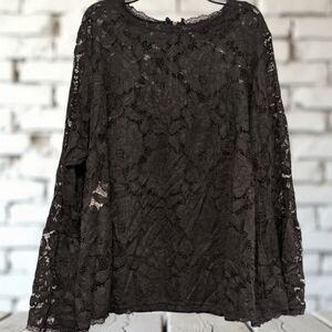 Rachel Roy Black Lace top with flare Sleeves Black Size 0X